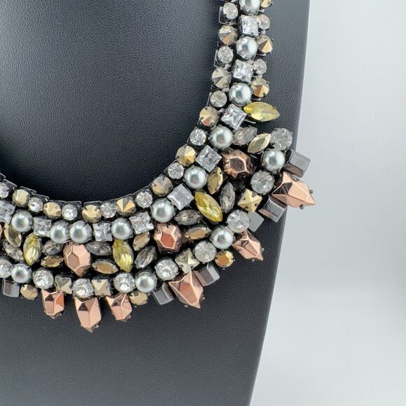 Vintage Stella & Dot Statement Bib Necklace Rhinestone Pearl Glam Bold Chunky - Picture 6 of 10